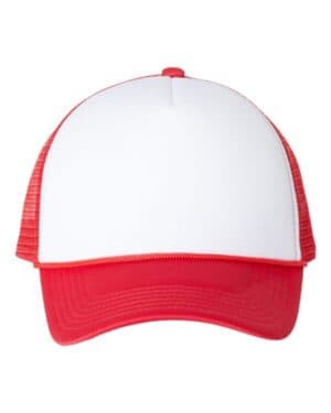 WHITE/ RED Valucap VC700 foam mesh-back trucker cap
