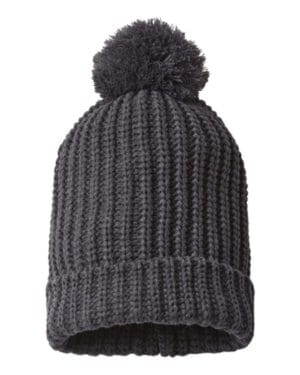 HEATHER CHARCOAL Richardson 143R chunky cable with cuff & pom beanie