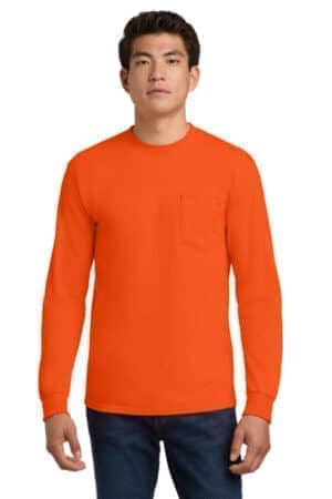 S. ORANGE 2410 gildan-ultra cotton 100% us cotton long sleeve t-shirt with pocket