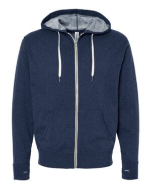 NAVY HEATHER PRM90HTZ unisex heathered french terry full-zip hooded sweatshirt