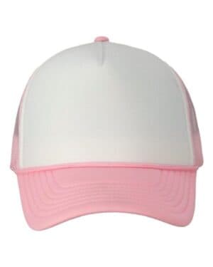WHITE/ PINK Valucap VC700 foam mesh-back trucker cap