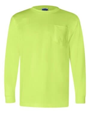 LIME GREEN Bayside 3055 union-made long sleeve pocket t-shirt
