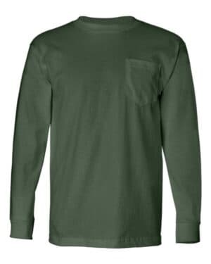 FOREST GREEN Bayside 8100 usa-made long sleeve pocket t-shirt