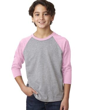 LILAC/ D HTR GRY Next level apparel 3352 youth cvc three-quarter sleeve raglan