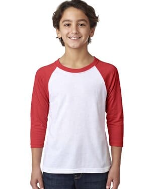 RED/ WHITE Next level apparel 3352 youth cvc three-quarter sleeve raglan