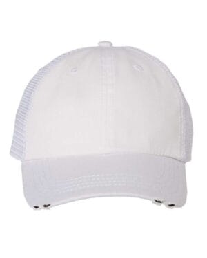 WHITE Mega cap 6887 frayed-bill twill cap