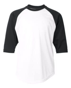 WHITE/ BLACK Badger 2133 youth b-core 3/4 sleeve baseball t-shirt