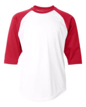 WHITE/ RED Badger 2133 youth b-core 3/4 sleeve baseball t-shirt