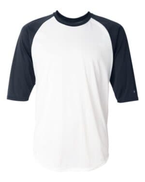 WHITE/ NAVY Badger 4133 b-core three-quarter sleeve baseball t-shirt