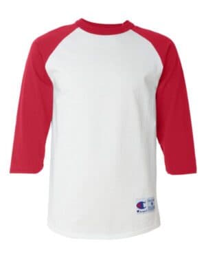 WHITE/ SCARLET Champion T137 raglan sleeve baseball t-shirt