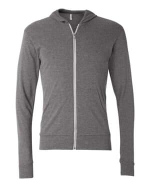 GREY TRIBLEND 3939 triblend lightweight full-zip hooded long sleeve tee