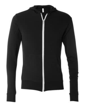 SOLID BLACK TRIBLEND 3939 triblend lightweight full-zip hooded long sleeve tee