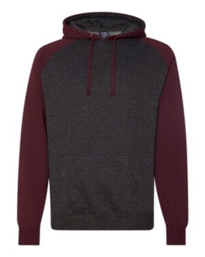 CHARCOAL HEATHER/ BURGUNDY HEATHER Independent trading co IND40RP raglan hooded sweatshirt