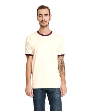 NATURAL/ MAROON Next level apparel 3604 unisex ringer t-shirt