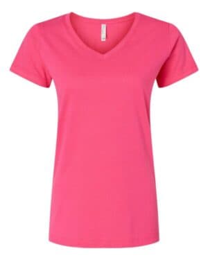 HOT PINK Lat 3507 women's fine jersey v-neck tee