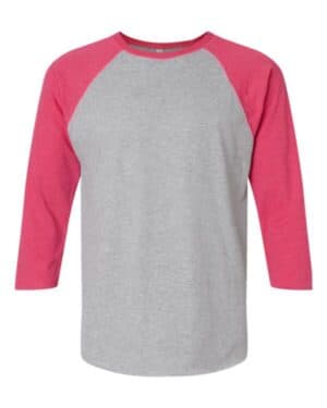 VINTAGE HEATHER/ VINTAGE HOT PINK 6930 baseball fine jersey three-quarter sleeve tee