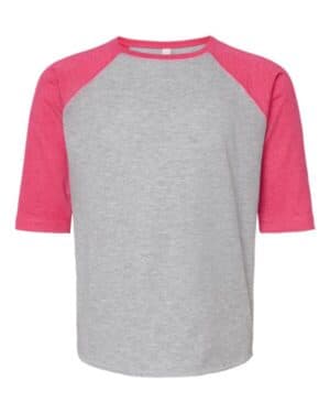 VINTAGE HEATHER/ VINTAGE HOT PINK 6130 youth baseball fine jersey three-quarter sleeve tee