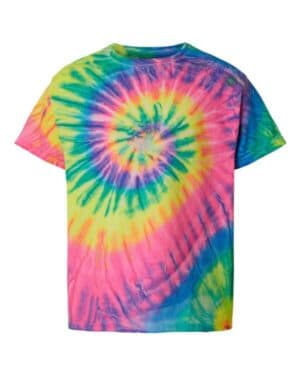 FLUORESCENT RAINBOW SPIRAL Dyenomite 20BMS youth multi-color spiral tie-dyed t-shirt