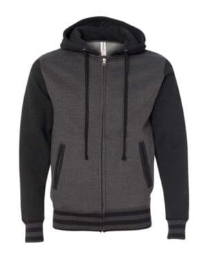 CHARCOAL HEATHER/ BLACK IND45UVZ unisex heavyweight varsity full-zip hooded sweatshirt