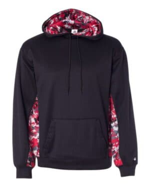 BLACK/ RED 1464 digital camo colorblock performance fleece hooded sweatshirt