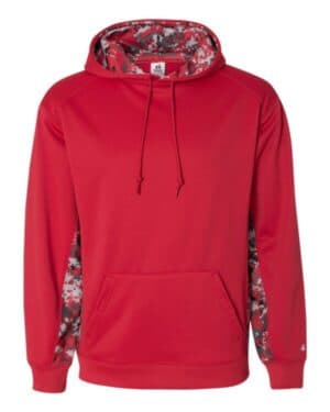 RED/ RED 1464 digital camo colorblock performance fleece hooded sweatshirt