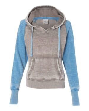 CEMENT/ OCEANBERRY J america 8926 women's zen fleece raglan hooded sweatshirt