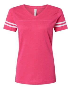 Lat 3537 women's football v-neck fine jersey tee