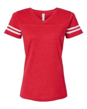 VINTAGE RED/ WHITE Lat 3537 women's football v-neck fine jersey tee