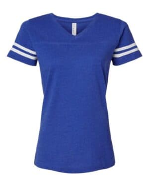 VINTAGE ROYAL/ WHITE Lat 3537 women's football v-neck fine jersey tee