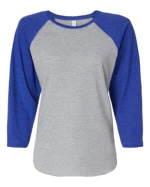 VINTAGE HEATHER/ VINTAGE ROYAL 3530 women's baseball fine jersey three-quarter sleeve tee