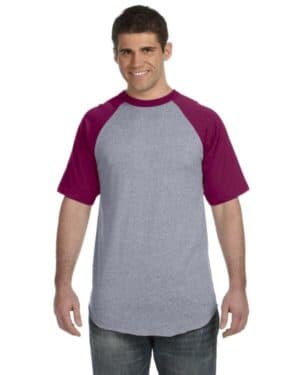 ATH HTHR/ MAROON Augusta sportswear 423 adult short-sleeve baseball jersey