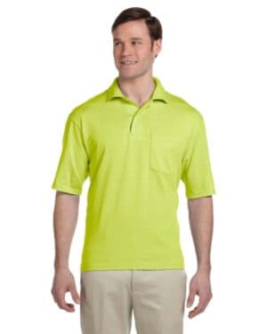 SAFETY GREEN Jerzees 436P adult spotshield pocket jersey polo