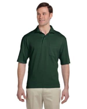 FOREST GREEN Jerzees 436P adult spotshield pocket jersey polo