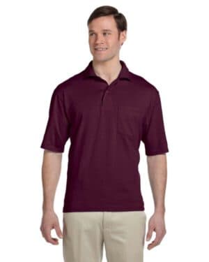 MAROON Jerzees 436P adult spotshield pocket jersey polo