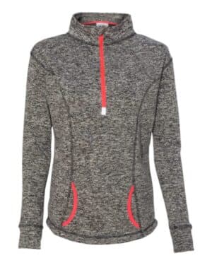 CHARCOAL FLECK/ FIRE CORAL J america 8617 women's cosmic fleece quarter-zip pullover