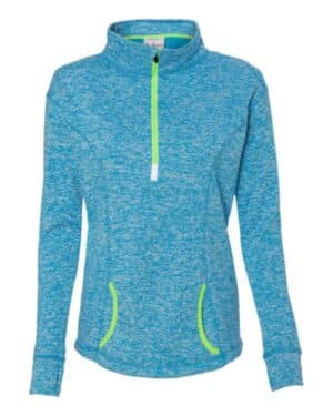 ELECTRIC BLUE/ NEON GREEN J america 8617 women's cosmic fleece quarter-zip pullover