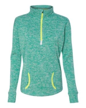 EMERALD/ NEON YELLOW J america 8617 women's cosmic fleece quarter-zip pullover