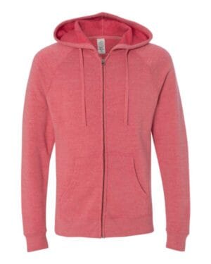 POMEGRANATE PRM33SBZ unisex special blend raglan full-zip hooded sweatshirt