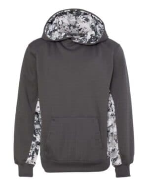 GRAPHITE/ WHITE 2464 youth digital camo colorblock performance fleece hooded sweatshirt