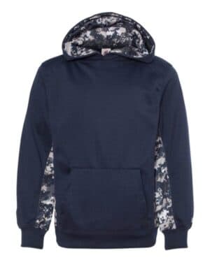 NAVY/ NAVY 2464 youth digital camo colorblock performance fleece hooded sweatshirt