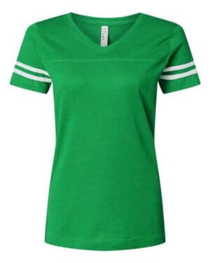 VINTAGE GREEN/ WHITE Lat 3537 women's football v-neck fine jersey tee