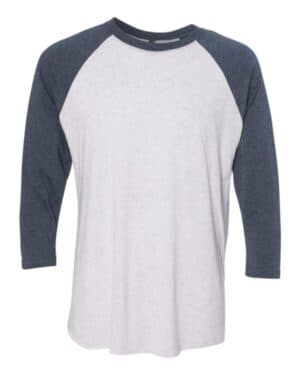 INDIGO SLEEVES/ HEATHER WHITE BODY Next level 6051 triblend three-quarter raglan t-shirt