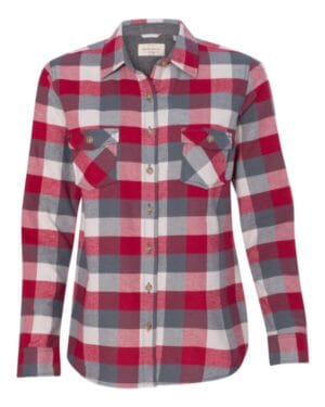 HEATHER/ RED W164761 women's vintage brushed flannel long sleeve shirt