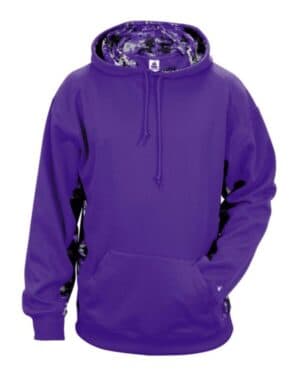 PURPLE/ PURPLE 1464 digital camo colorblock performance fleece hooded sweatshirt