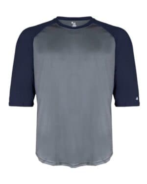 GRAPHITE/ NAVY Badger 2133 youth b-core 3/4 sleeve baseball t-shirt