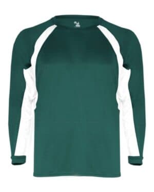 FOREST/ WHITE Badger 2154 youth b-core hook long sleeve t-shirt