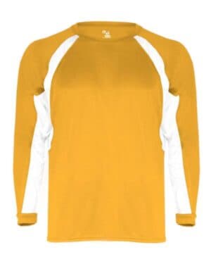 GOLD/ WHITE Badger 2154 youth b-core hook long sleeve t-shirt