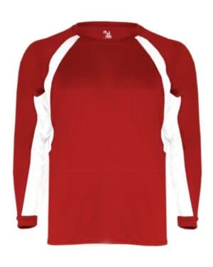 RED/ WHITE Badger 2154 youth b-core hook long sleeve t-shirt
