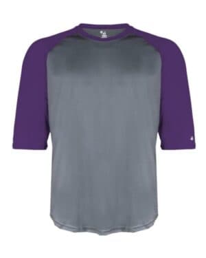 GRAPHITE/ PURPLE Badger 4133 b-core three-quarter sleeve baseball t-shirt