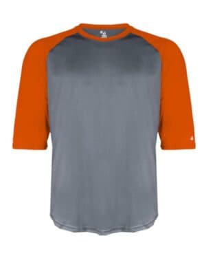 GRAPHITE/ BURNT ORANGE Badger 4133 b-core three-quarter sleeve baseball t-shirt